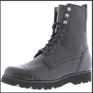 Donald J Pliner black calf leather combat lug sole hiker lace up boot like new !